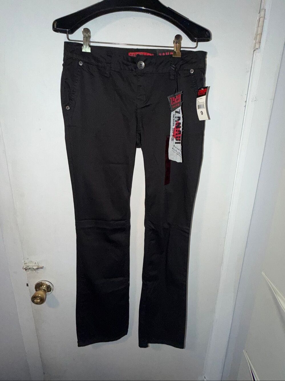 ZANADI Black Hiphugger Bootcut Flare Y2K Black Pants-9 {NWT}